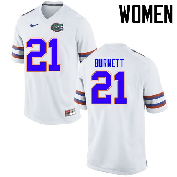 NCAA Florida Gators McArthur Burnett Women's #21 Nike White Stitched Authentic College Football Jersey BIO6864QA